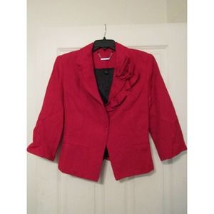 White House Black Market Womens Blazer Size 8 Red Ruffle Rosette Wool Blend